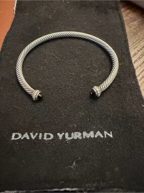 David Yurman Sterling Silver with Black Onyx 4mm Diamond Cable Cuff Bracelet